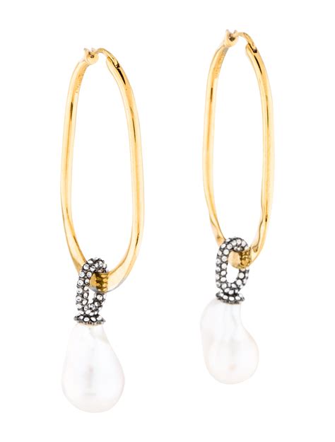 celine gold pearl hoop earrings|Celine.